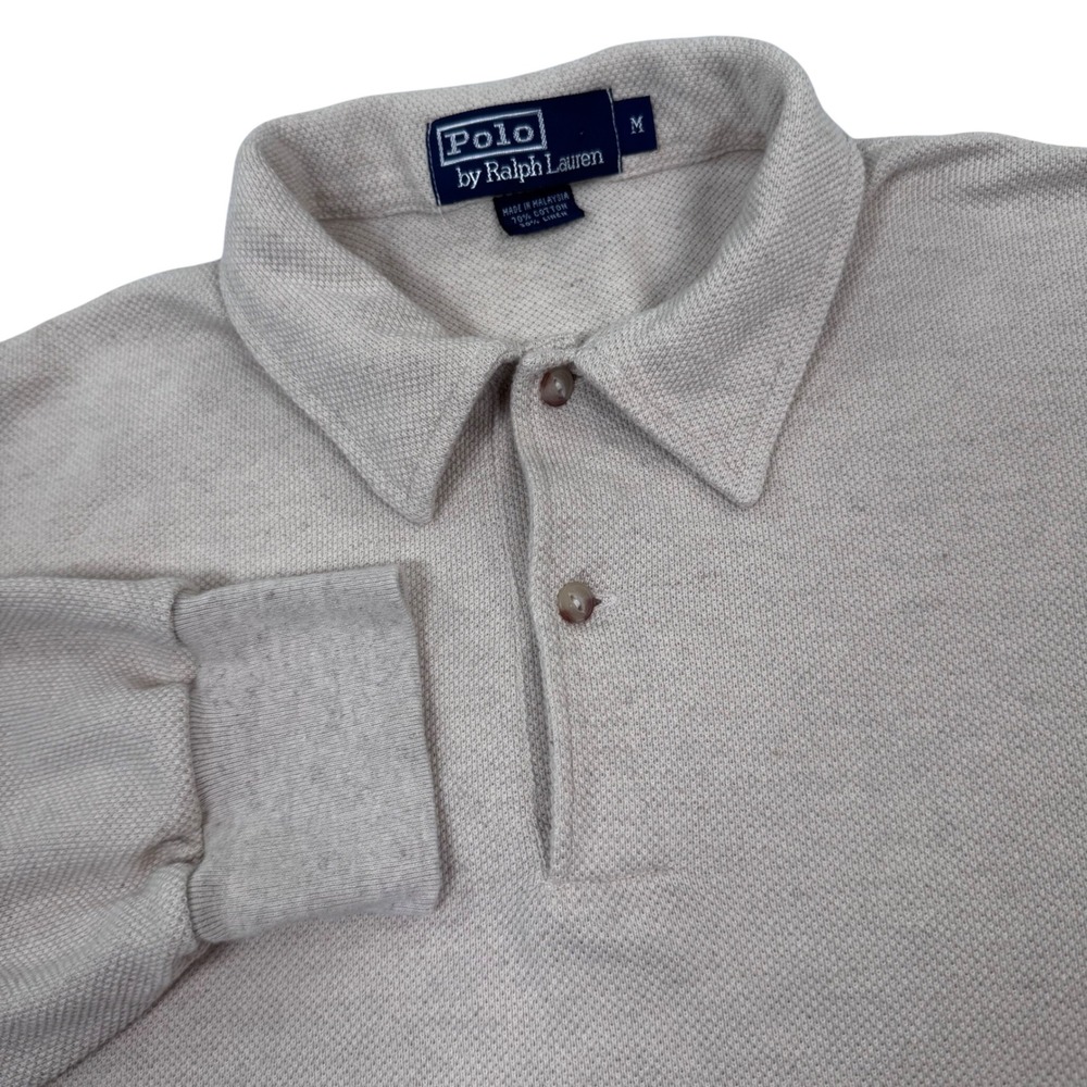 90s Polo Ralph Lauren Long Sleeve Polo Top Men M Tan Pique Quiet Luxury Preppy